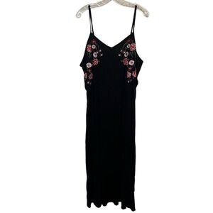 Kelly Renee Boho Maxi Dress XXL Black Floral Embroidered Tiered Spaghetti Strap